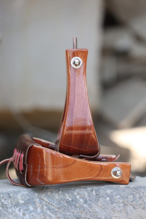 HeritageRide Hooded Western Stirrups | Handcrafted Rosewood with Pinstripe Inlay & Leather Hood